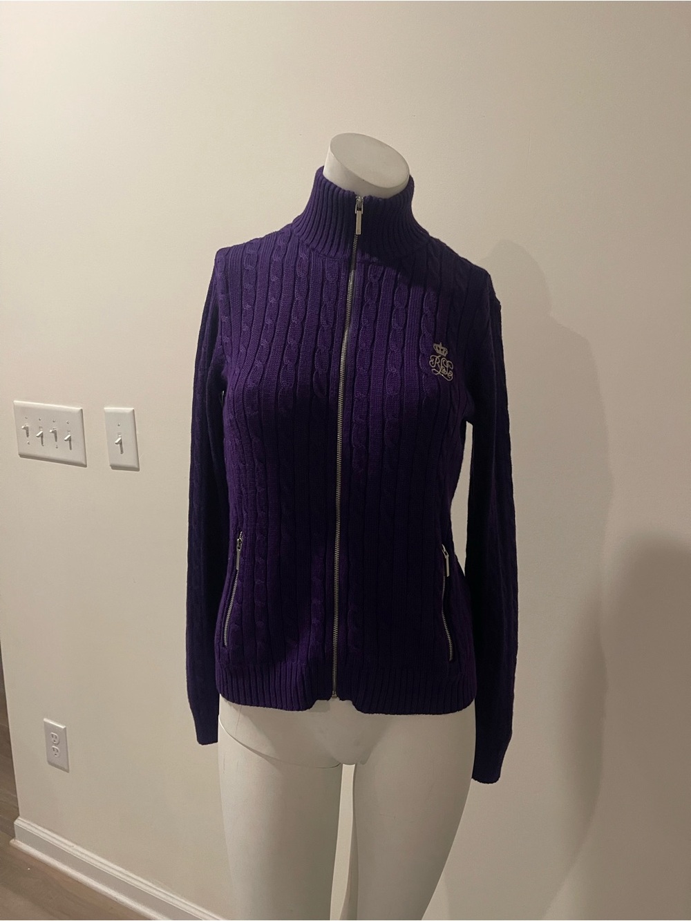 NWT Polo by Ralph Lauren Purple Cable-Knit Zip Sweater